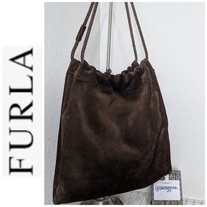 💯 Auth Furla Chocolate Suede Vintage Bag